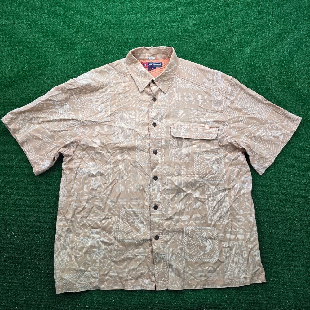 Reel Legends Shirt Mens Large/XL Button Up Batik Print Vented Outdoors Fishing